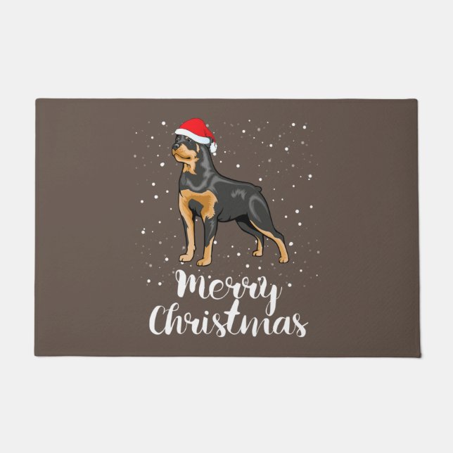 Cute Rottweiler Santa Hat Merry Christmas Costume Doormat (Front)
