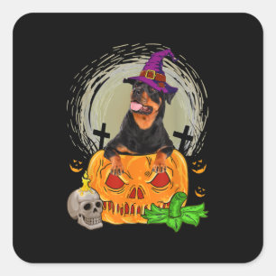 Cute Rottweiler Witch Pumpkin Halloween Dog Lover Square Sticker