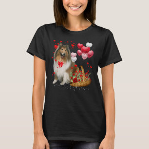 Cute Rough Collie Balloon Heart Valentine's Day Va T-Shirt