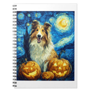 Cute Rough Collie Dog Halloween Jack O Lantern Pum Notebook