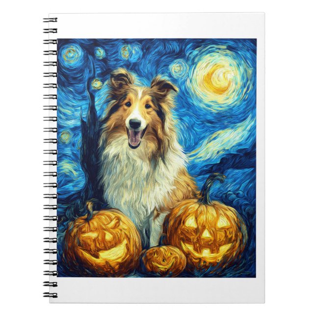 Cute Rough Collie Dog Halloween Jack O Lantern Pum Notebook (Front)