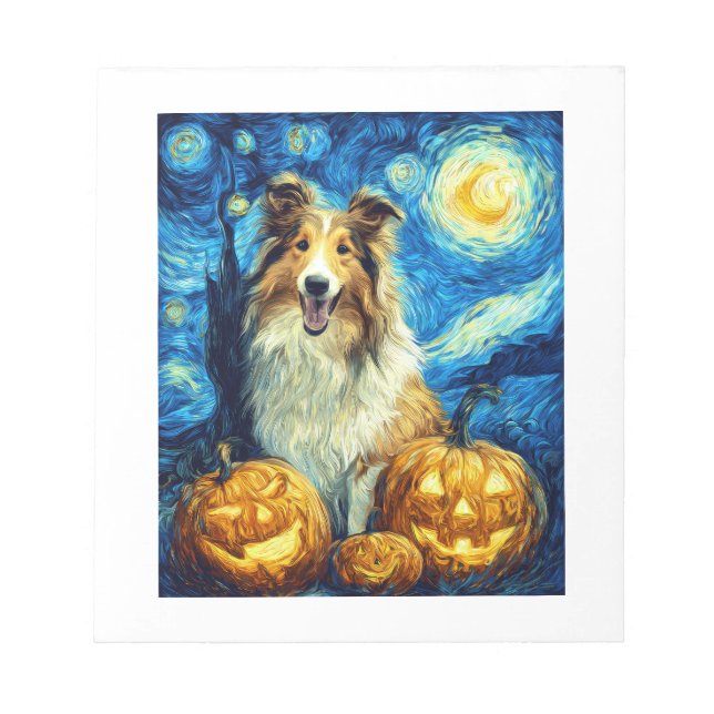 Cute Rough Collie Dog Halloween Jack O Lantern Pum Notepad (Front)