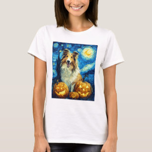 Cute Rough Collie Dog Halloween Jack O Lantern Pum T-Shirt