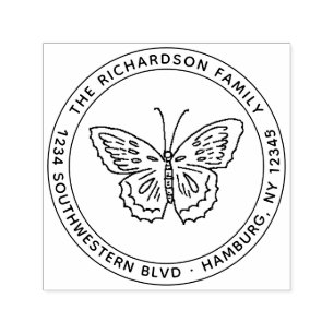 Cute Round Butterfly Family Name Return Address Self-inking Stamp