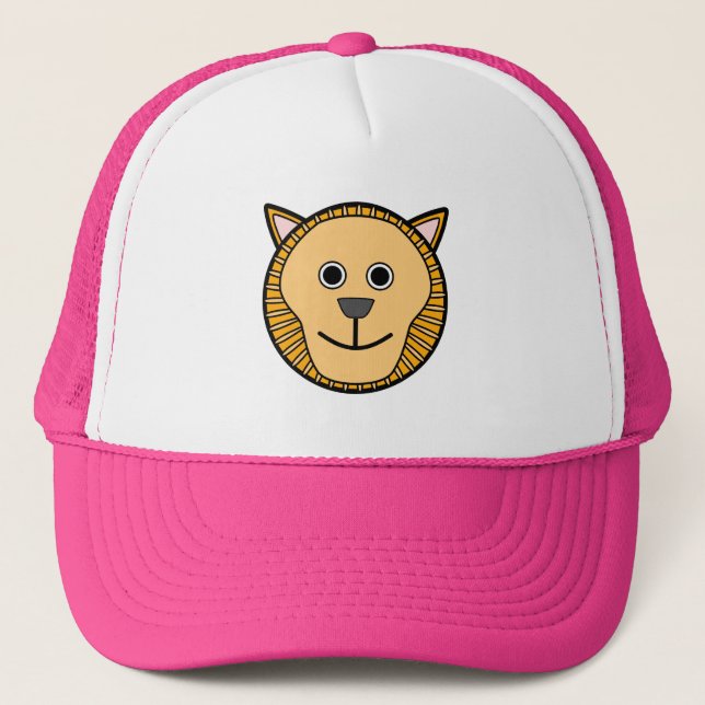 Cute Round Cartoon Lion Face Trucker Hat (Front)