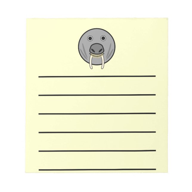 Cute Round Cartoon Walrus Face Notepad (Front)