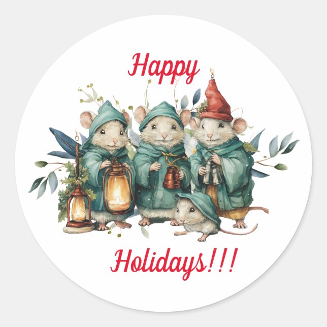 Cute Round Christmas Mice Stickers (Front)