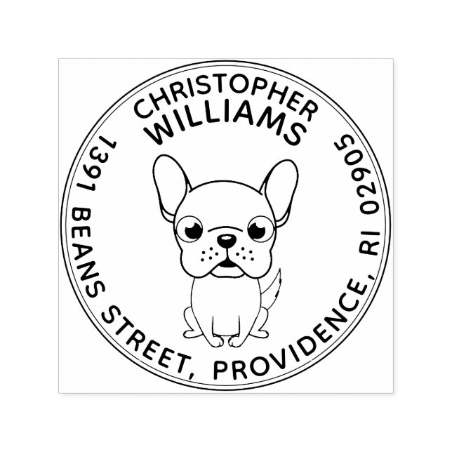 Cute Round French Bulldog Return Address Self-inking Stamp (Design)