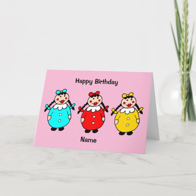 Cute Round Girls Funny Cartoon Birthday Card (Front)