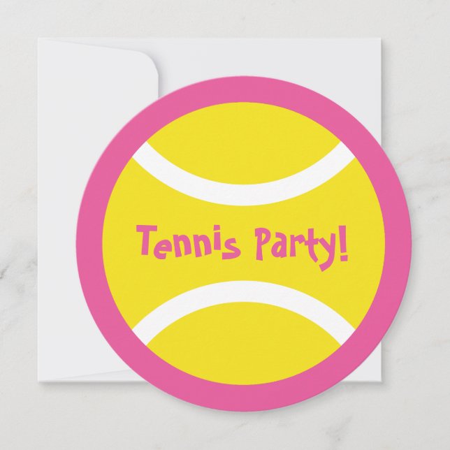 Cute round girls tennis Birthday party invitations (Front)