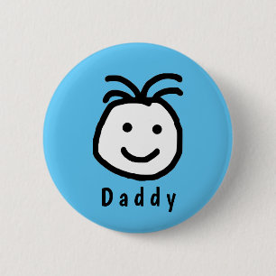 Cute Round Happy Face Daddy Fathers Day Blue 6 Cm Round Badge