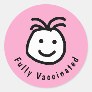Cute Round Happy Face Fully Vaccinated Pink Classic Round Sticker
