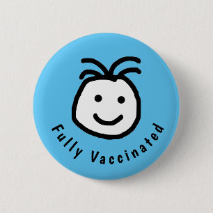 Cute Round Happy Face Fully Vaccinated Text Blue 6 Cm Round Badge
