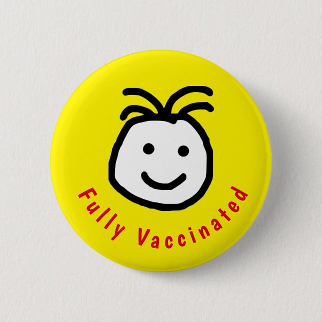 Cute Round Happy Face Fully Vaccinated Text Yellow 6 Cm Round Badge (Front)
