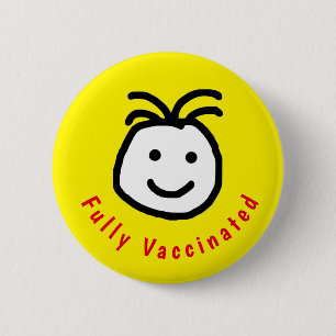 Cute Round Happy Face Fully Vaccinated Text Yellow 6 Cm Round Badge