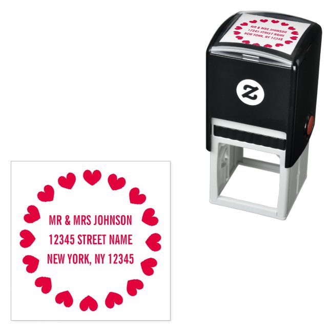 Cute round heart wreath border custom address self-inking stamp (In Situ)