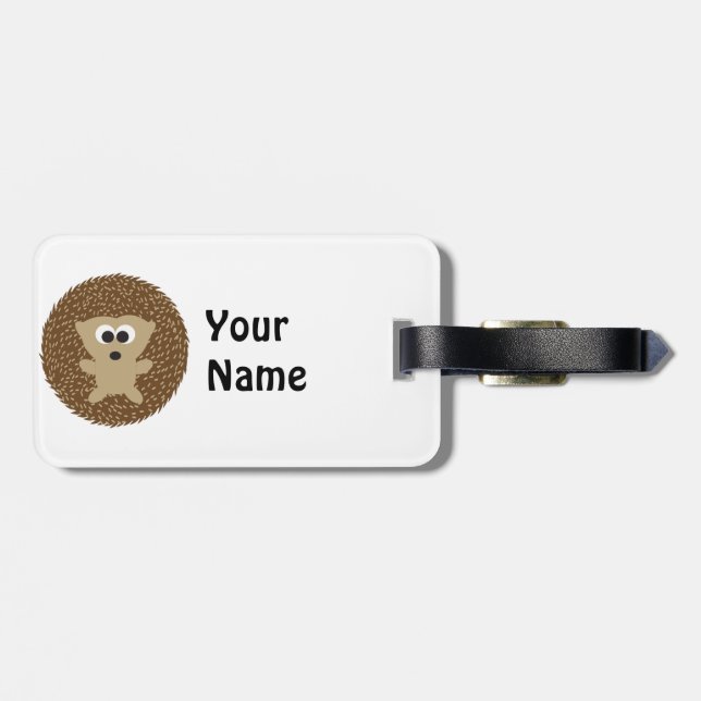 Cute Round Hedgehog Luggage Tag (Back Horizontal)