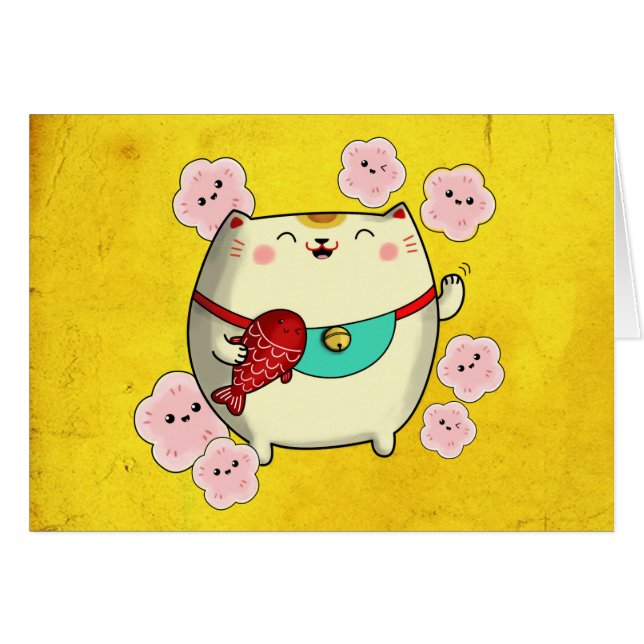 Cute Round Maneki Neko Cat (Front Horizontal)