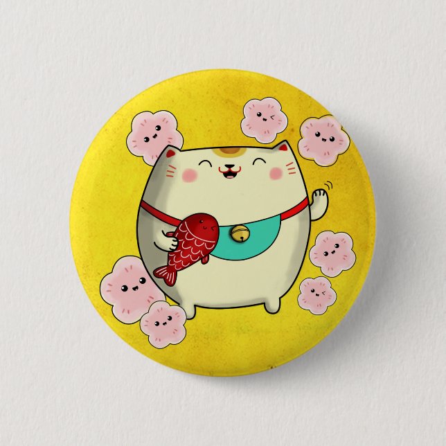 Cute Round Maneki Neko Cat 6 Cm Round Badge (Front)