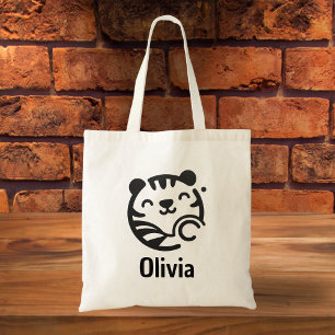 Cute Round Minimalist Kitten Face Tote Bag