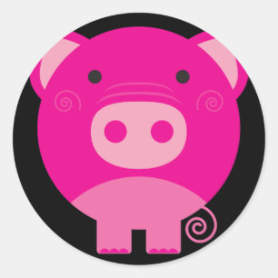 Cute Round Pig Cartoon Classic Round Sticker