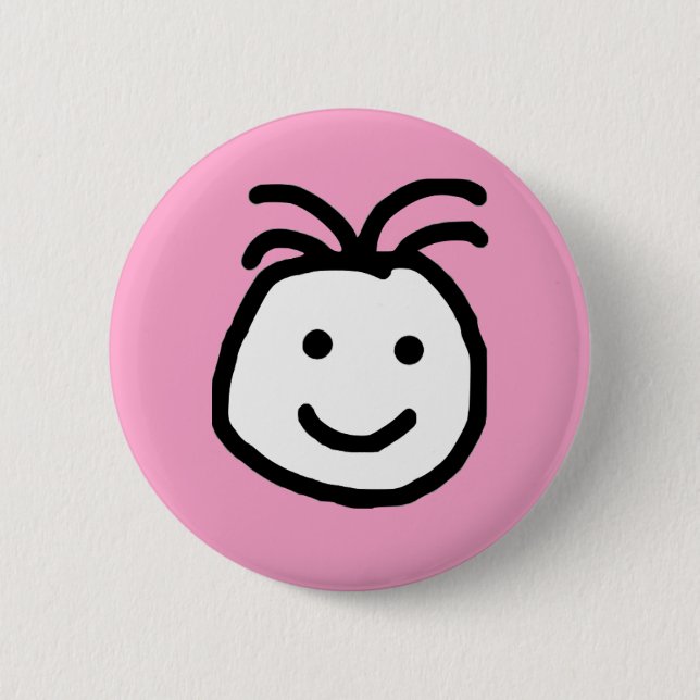 Cute Round Smiling Happy Face Pink Button (Front)