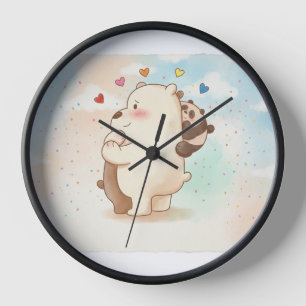 Cute , round wall clock with lovely bears
