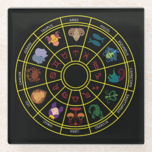 Cute Round Zodiac Symbols and Signs Glass Coaster