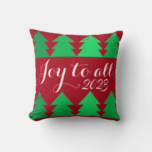 Cute Rows of Green Christmas Trees Joy Custom Year Cushion