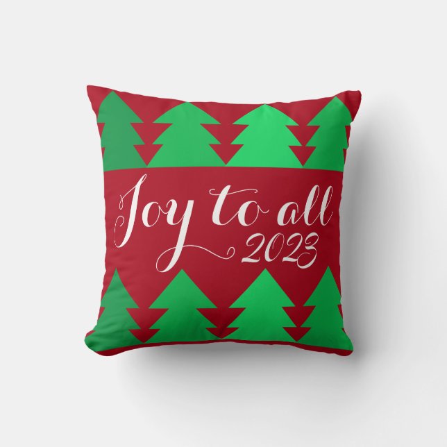 Cute Rows of Green Christmas Trees Joy Custom Year Cushion (Front)