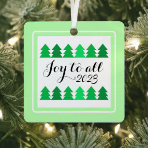 Cute Rows of Green Christmas Trees Joy Custom Year Metal Tree Decoration