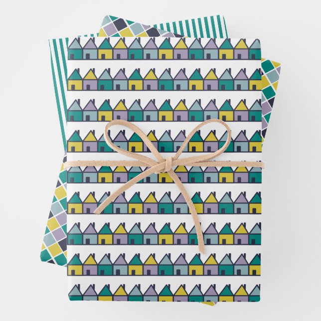 Cute Rows of houses design Wrapping Paper Sheet (In situ)