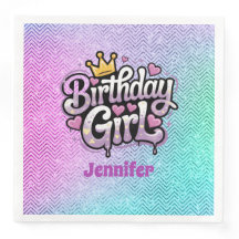 Cute Royal Birthday Girl Party Paper Napkin