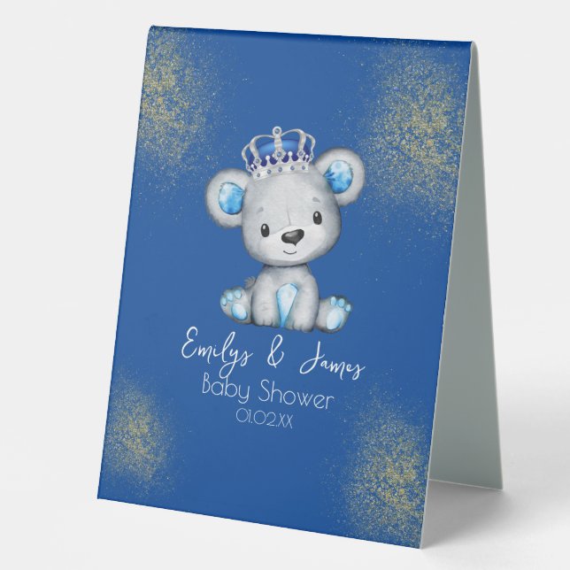 Cute Royal Blue Bear Boy Baby Shower  (Front)