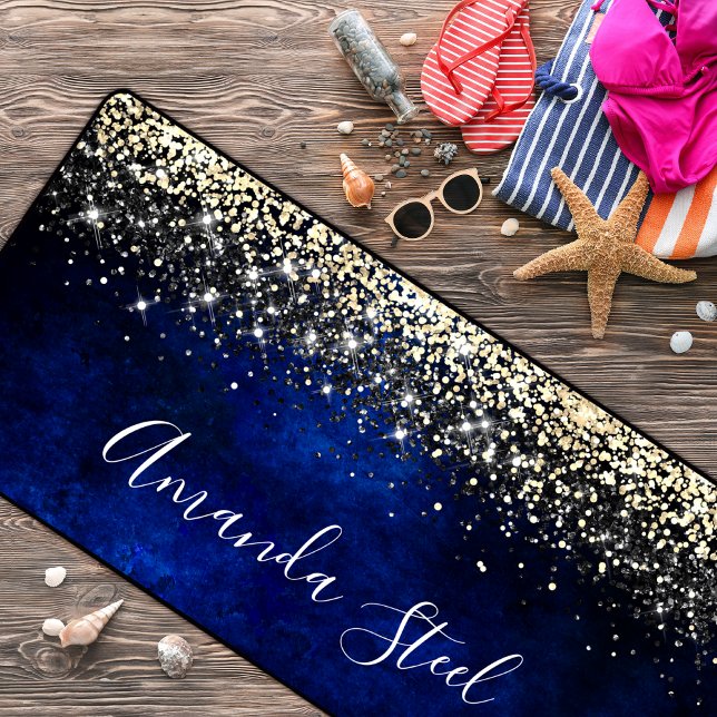 Cute royal blue gold faux glitter desk mat (Creator Uploaded)