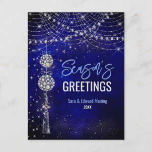 Cute royal blue ornaments Christmas new year Postcard