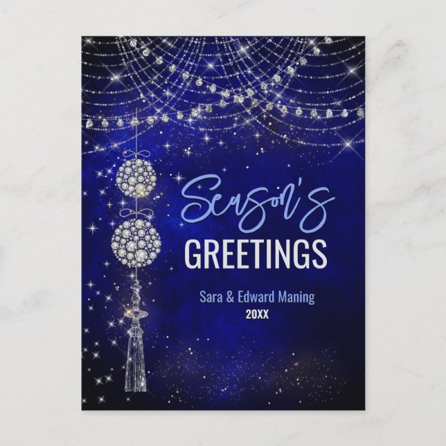 Cute royal blue ornaments Christmas new year Postcard (Front)