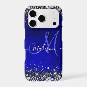 Cute royal blue silver faux glitter monogram
