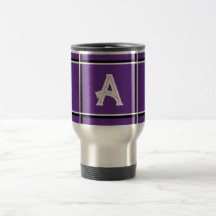 Cute Royal Purple Decorative Initial Square Design Travel Mug