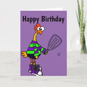 Cute Rubber Chicken Playing Racquetball Cartoon Card