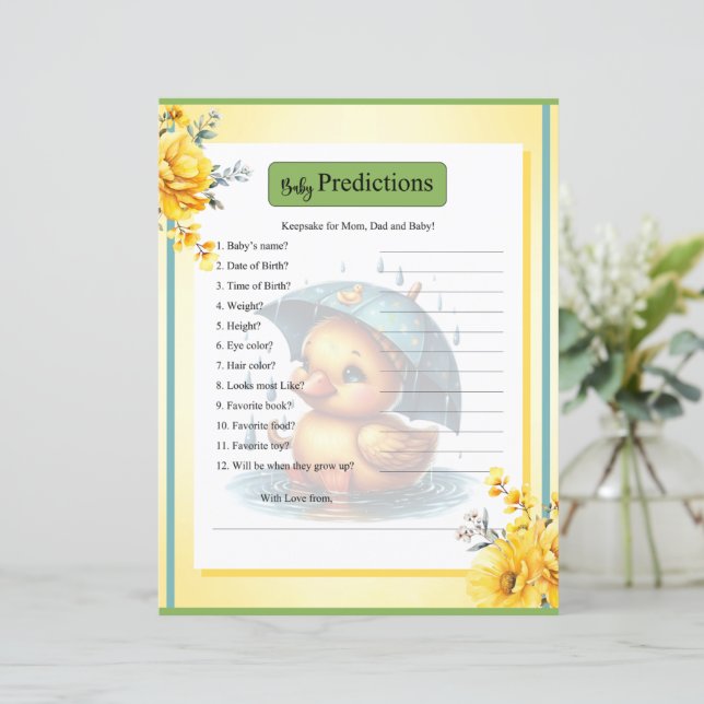 Cute Rubber Duck Baby Shower Baby Predications  (Standing Front)
