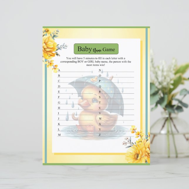 Cute Rubber Duck Baby Shower Name Game (Standing Front)