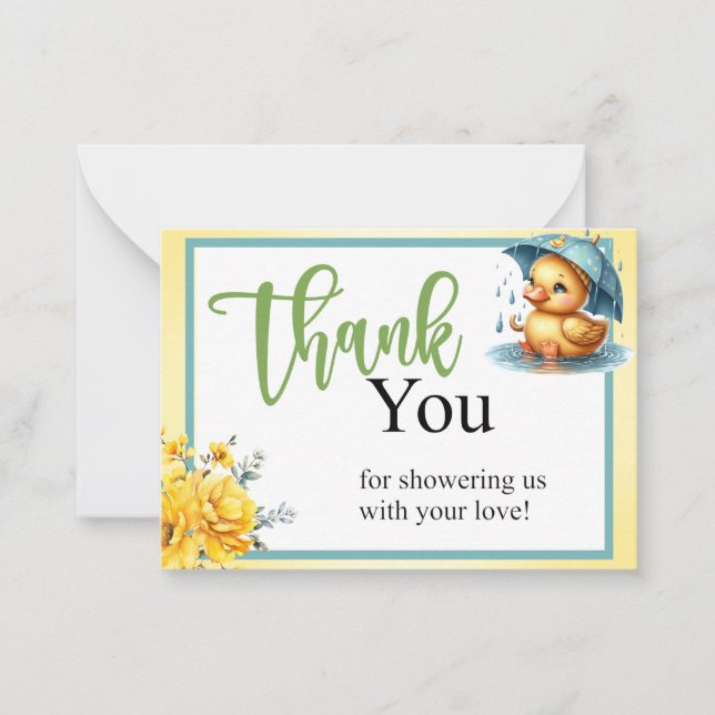 Cute Rubber Duck Baby Shower Thank you Note Card (Front)