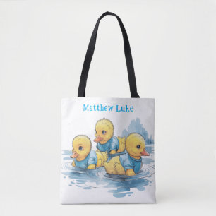 Cute Rubber Duck in Blue Clothing Custom Tote Bag