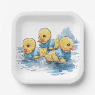 Cute Rubber Duck in Blue Clothing  Paper Plate