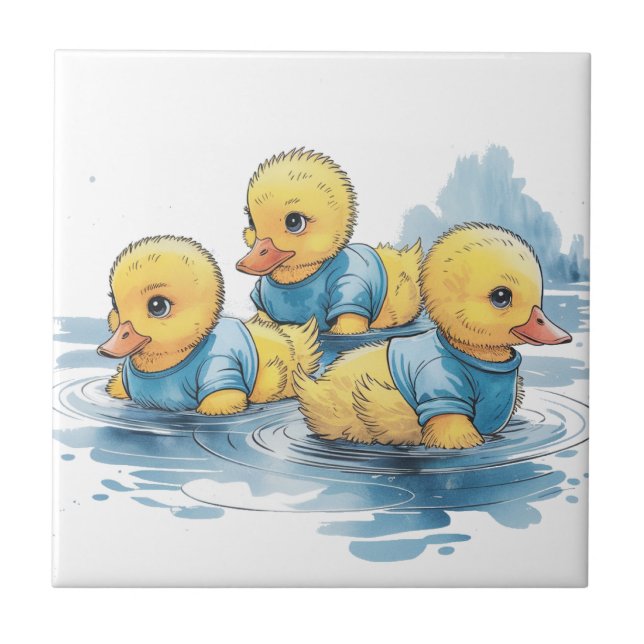 Cute Rubber Duck in Blue Clothing  Tile (Front)