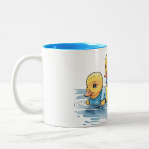 Cute Rubber Duck in Blue Clothing Two-Tone Coffee Mug