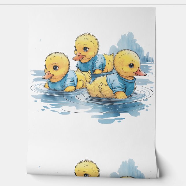 Cute Rubber Duck in Blue Clothing Wallpaper (Unrolling)
