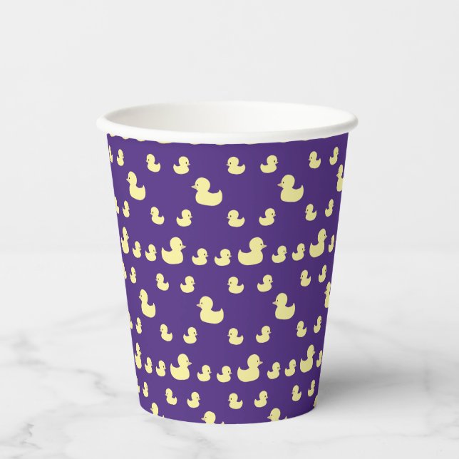 Cute Rubber Duck Modern Purple Baby Shower Paper Cups (Front)