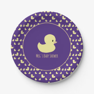 Cute Rubber Duck Modern Purple Baby Shower Paper Plate